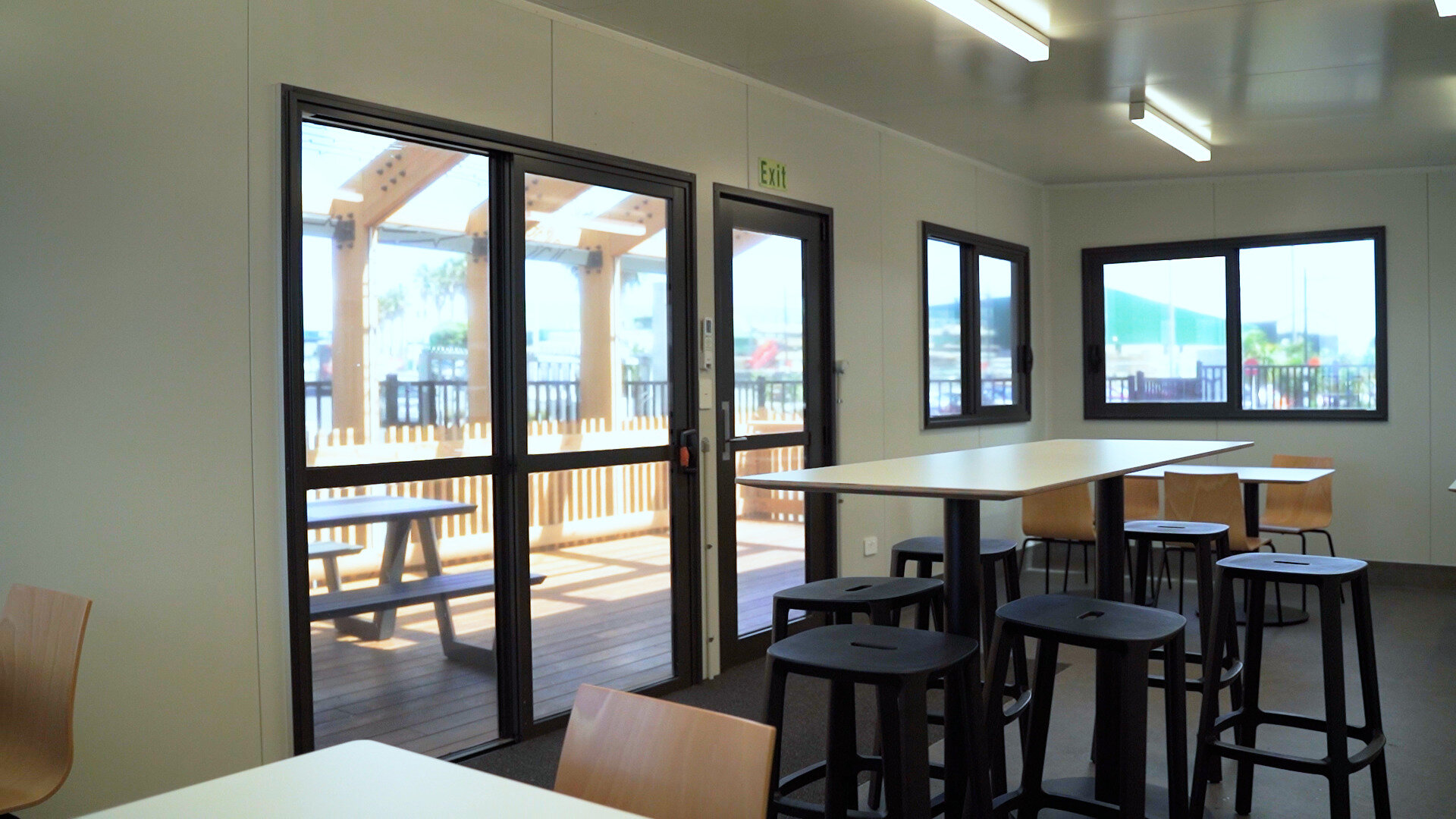 Interior breakout area inside a Castle Collab portable building