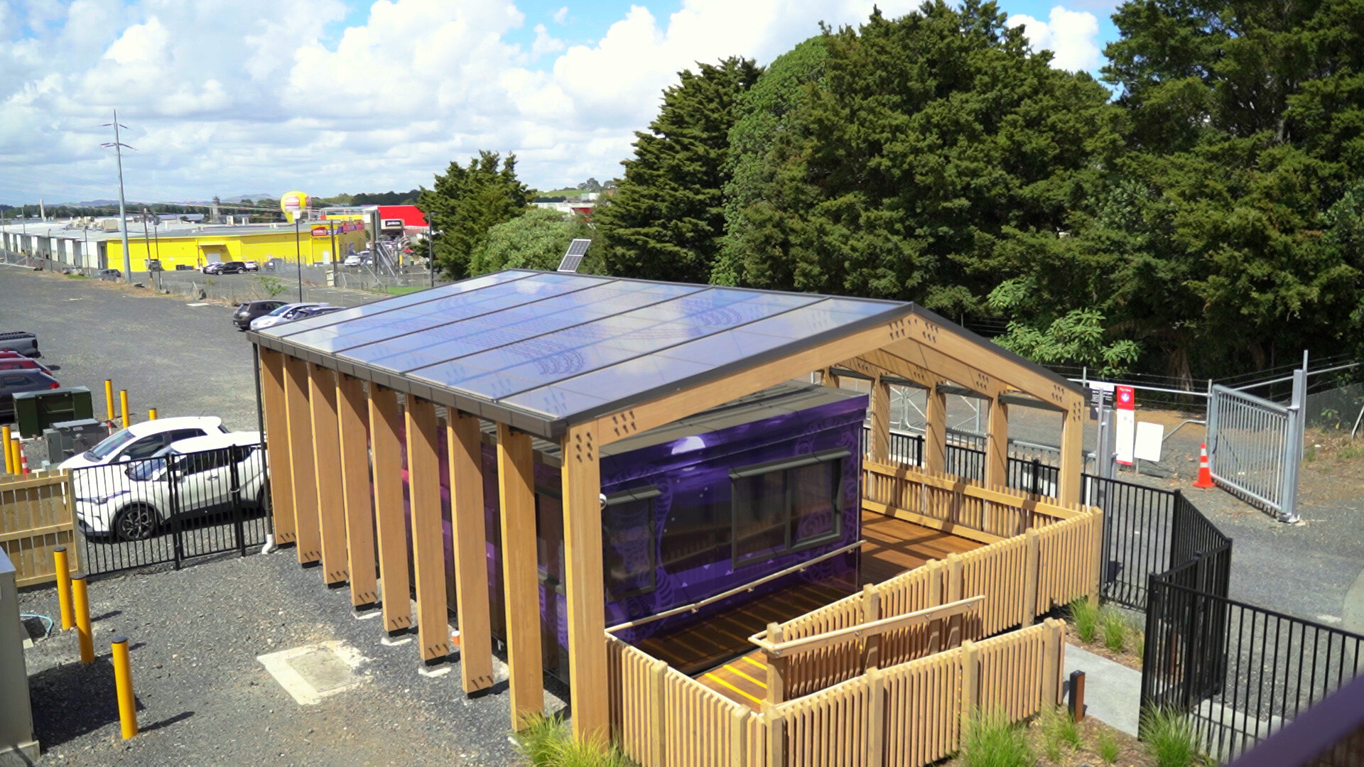 Aerial view of Pukekohe Train Station portable building for Auckland Transport