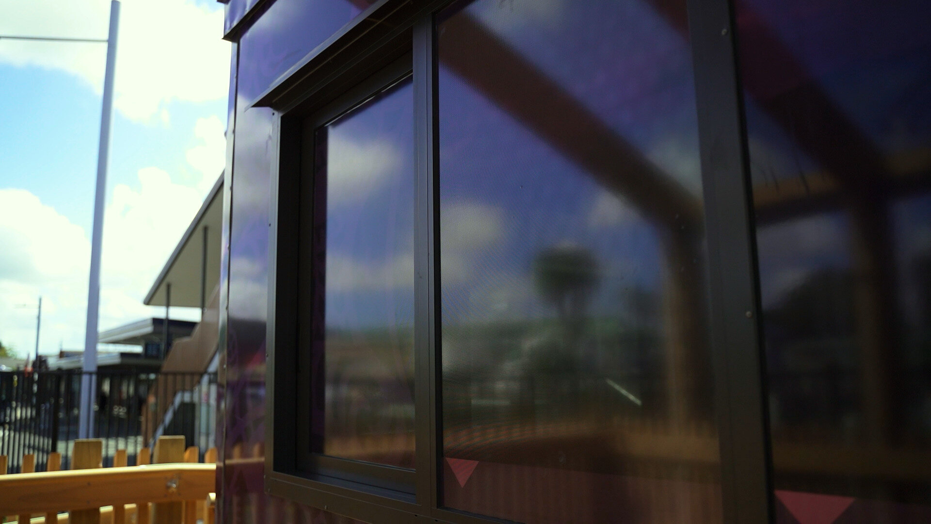 Street-level view of Castle Collab portable building facility