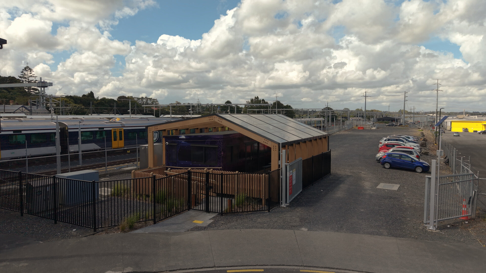 Aerial view of completed Castle Collab portable building project